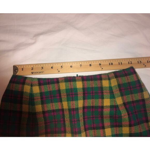Plaid Wool Skirt Size XS Pencil Vintage Schoolgirl Twee Preppy Green Red Gold - Picture 4 of 8